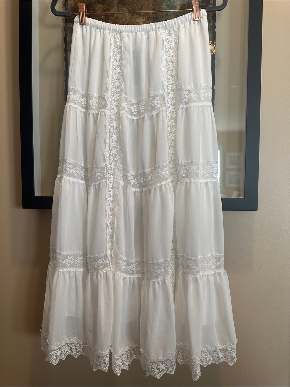 AEMI+CO Boho Lace-Trim Tiered Maxi Skirt, Size Small